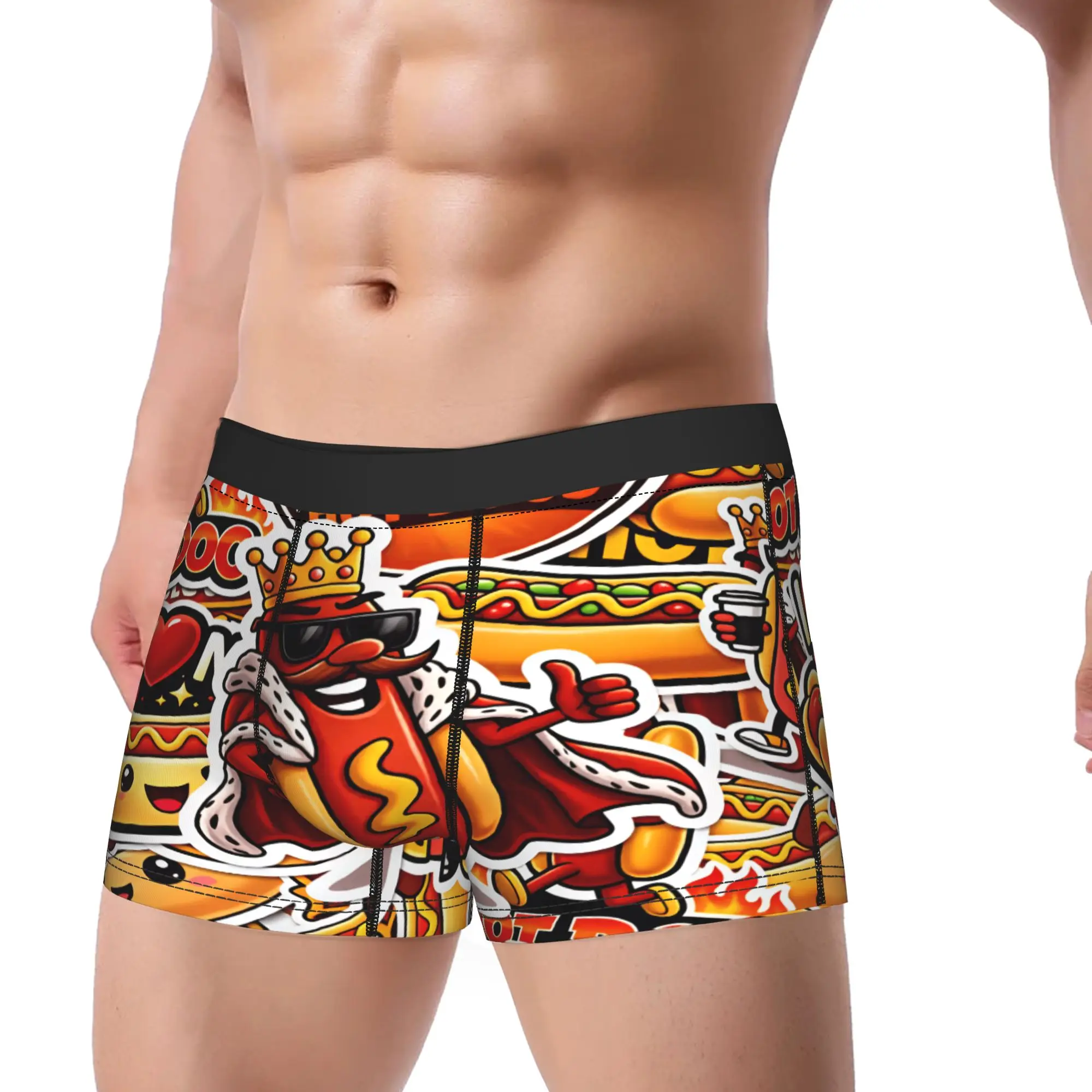 Cool Hot Dog King Sticker Art Underwear  Men Underpants Design Soft Trend Trunk Quality Shorts Briefs Plus Size 2XL
