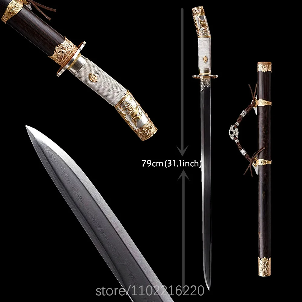 

Top Commanding Officer Battle Sword Damascus Steel Blade HandForged Gilded Silver Fitting Martial Art Sword Collectibles Gift