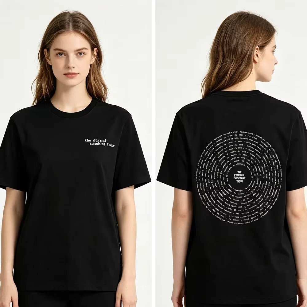 2026 New  The Eternal Sunshine Tour Text Only Double Print Black T-shirt Music Fans Oversized Drop Shoulder Tee