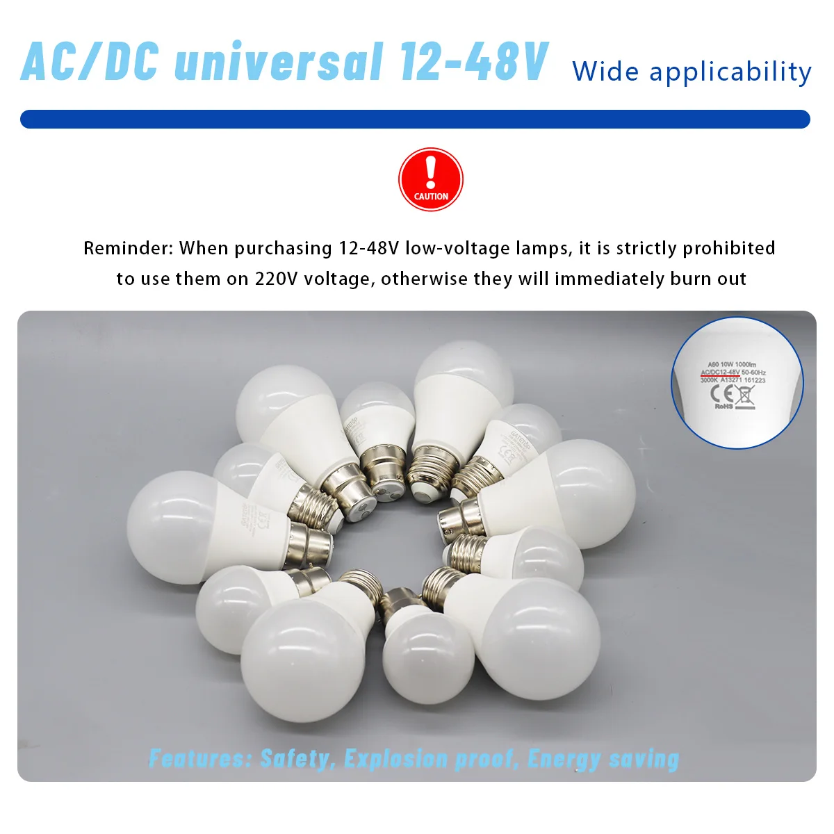 50 قطعة تيار مستمر 12 فولت E27 LED لمبة أضواء Lampada E27 B22 مصباح 3-10 واط 3000 كيلو 6000 كيلو بقعة لمبة Led مصابيح كهربائية للإضاءة الخارجية