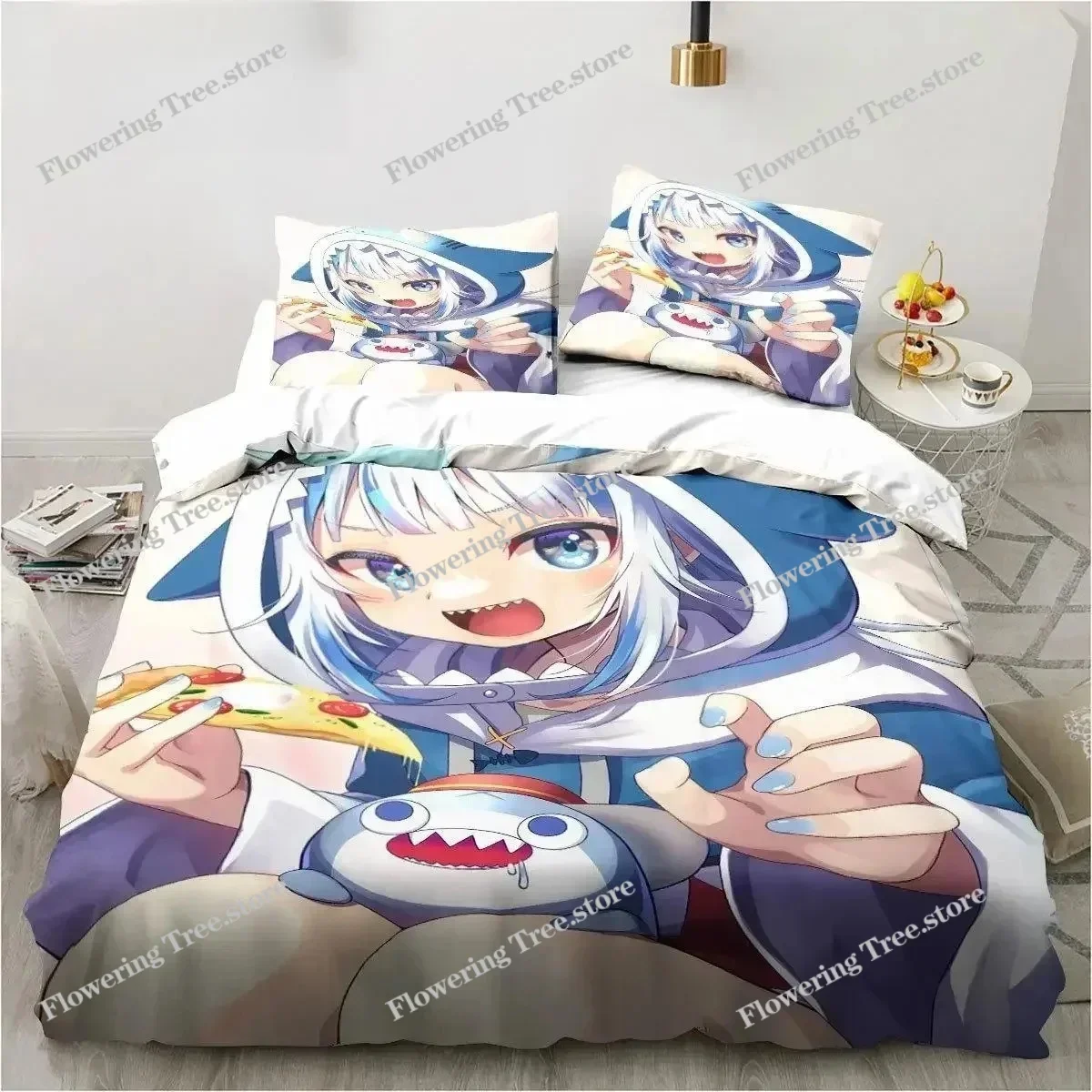 Kawaii Gawr Gura Cute Girl My Angle King Twin Double Child Bedding Set Microfiber or Polyester 3D Print Anime Duvet Cover Set029