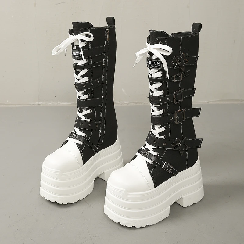 Subkultur-Trifle-Plateaustiefel Vielseitige Overknee-Stiefel Damenschuhe