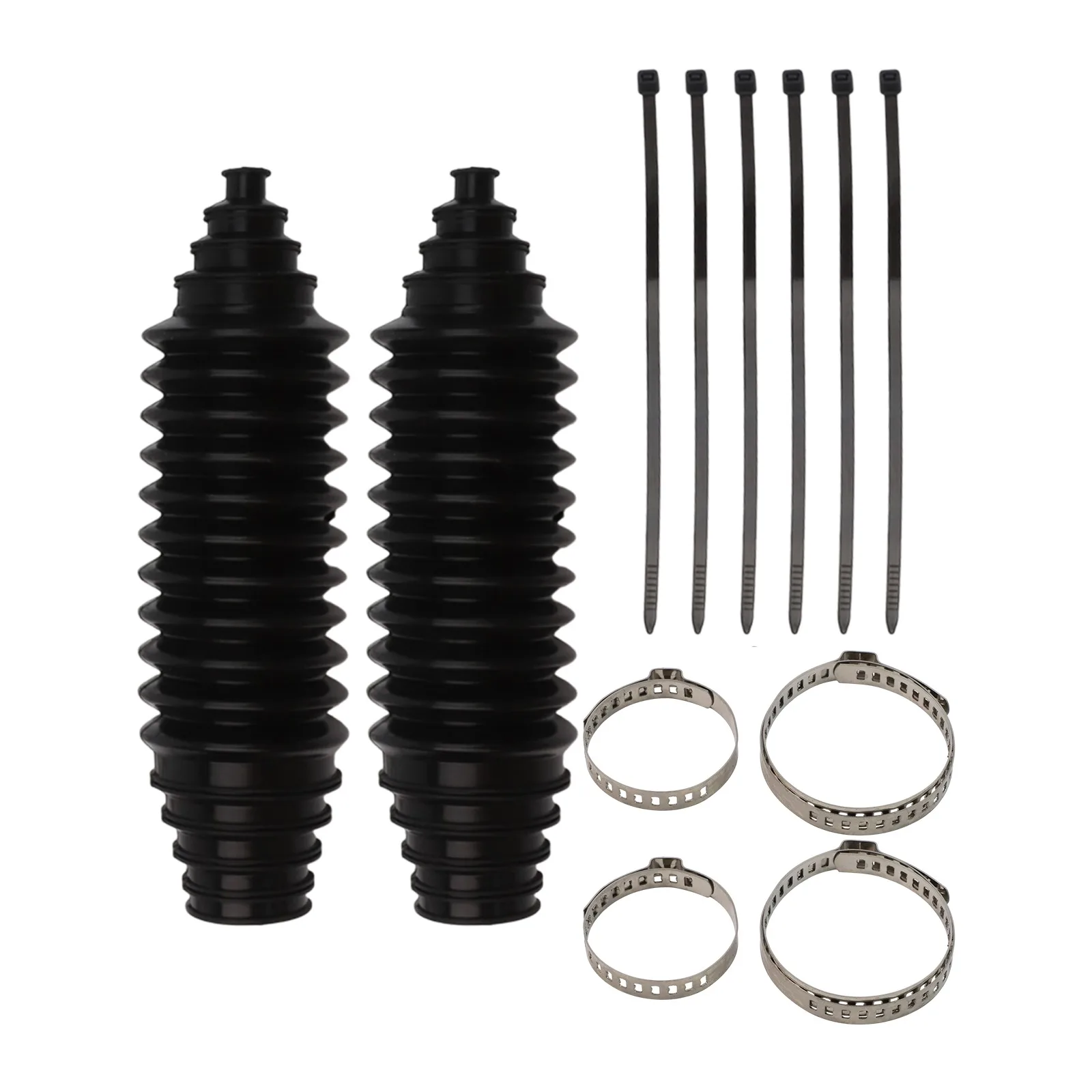 

2 шт. автомобильная стойка и шестерня, комплект пылезащитных ботинок, кабельные стяжки, зажимы, регулируемый размер, пылезащитный силиконовый комплект ботинок с внутренней рулевой тягой