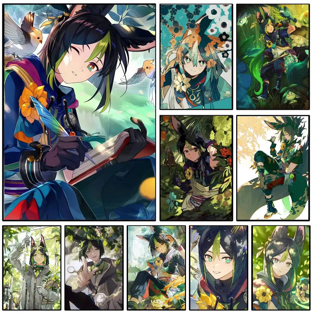 Tighnari Anime Game Genshin Impact Poster Art Sticky Wall Waterproof Home Living Room Bedroom Bar Aesthetic Decoration