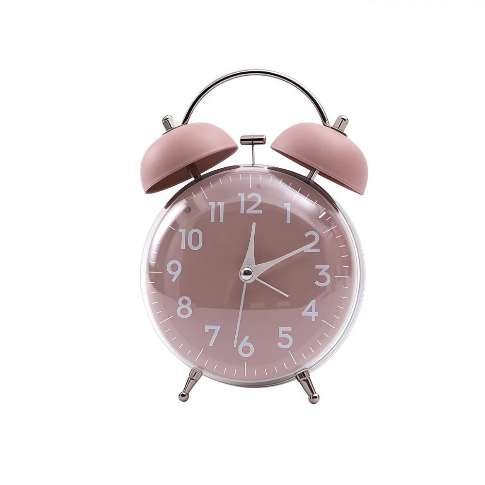 

4 Inch Size Desk Alarm Clock Loud Alarm Non-Ticking Bedside Wake-up Clock Vintage Design Soft Night Light Twin Bell Clock