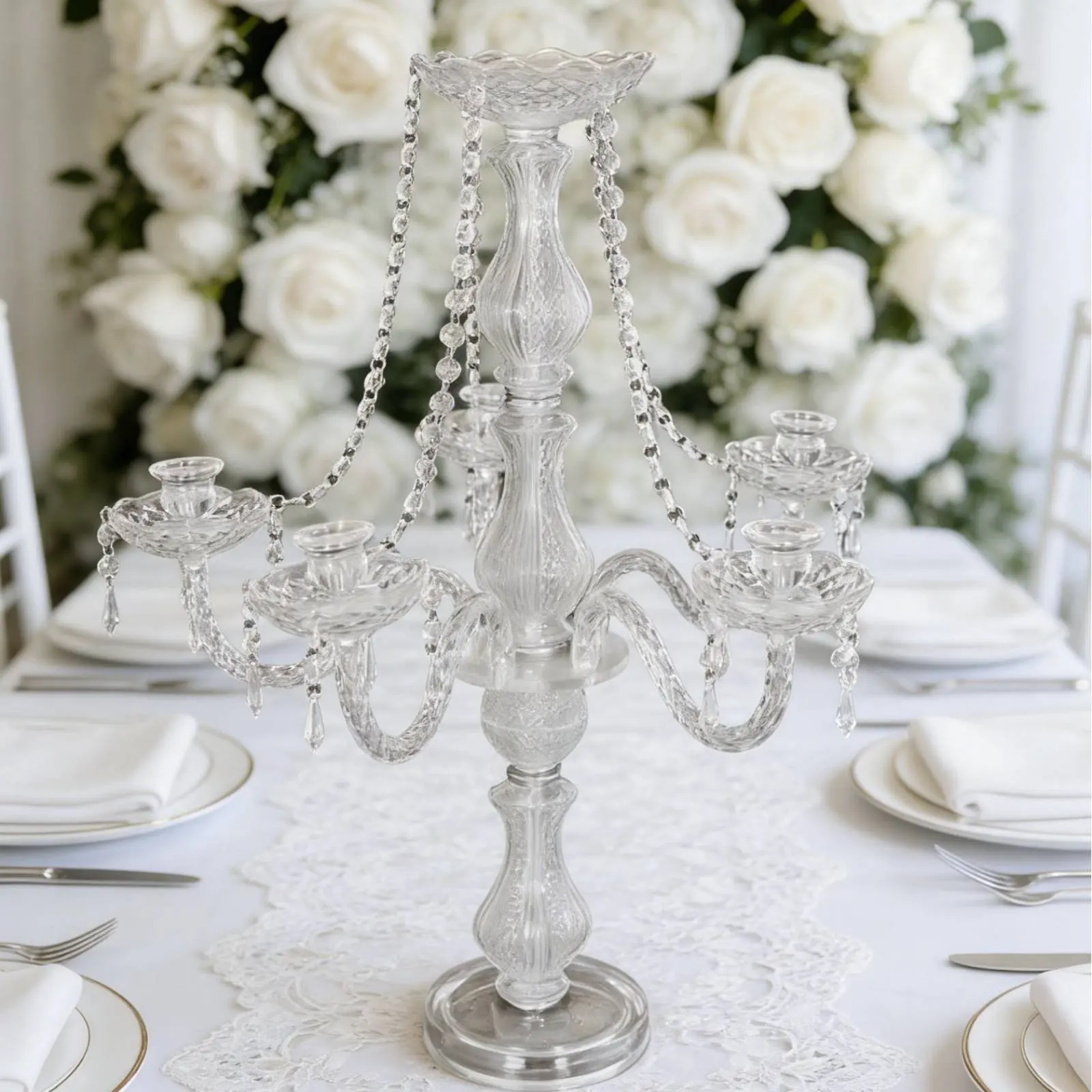 Crystal Candelabra Sparkling Wedding Candelabra Crystal Candle Holder Transparent Taper Candle Stand Sturdy for Weddings view 6
