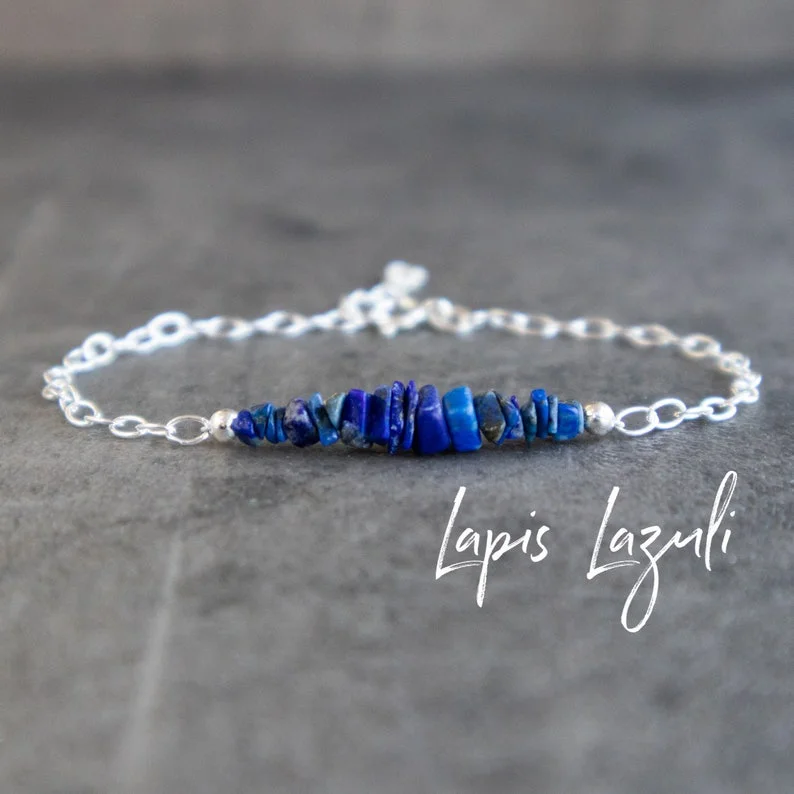 Raw Lapis Lazuli Bracelet, September Birthstone Jewelry Gifts for Her, Raw Crystal Bracelets for Women