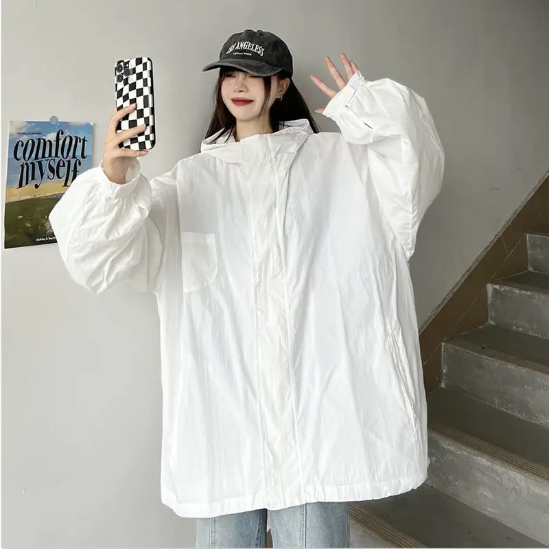 

Летняя солнцезащитная одежда большого размера с капюшоном, мужская и женская свободная повседневная ветровка, дышащее легкое пальто