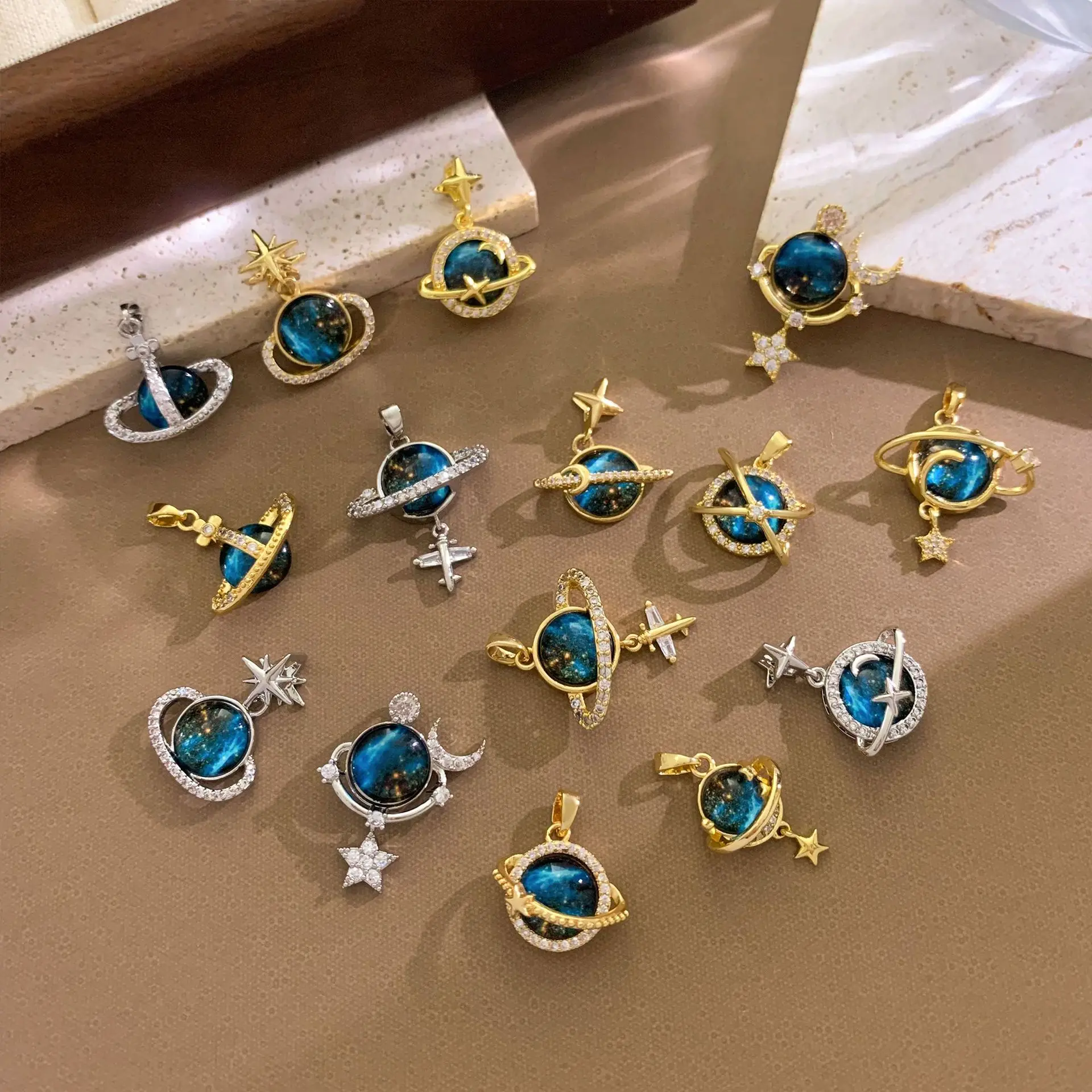 6Pcs Exquisite Dreamy Planet Pendants Minimalist Luxury Charms DIY Necklace Making Jewelry Accessories