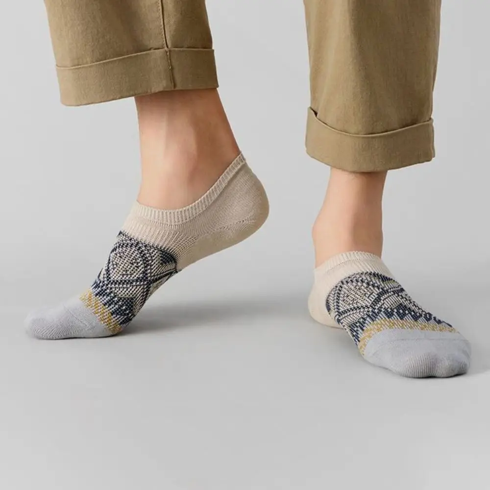 

10Pairs Fashion Grid Retro Boat Socks Ethnic Style Breathable Patchwork Low-calf Socks Hosiery Short Tube Invisible Socks Male