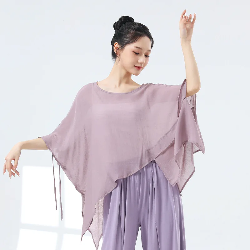 Yourqipao Letnie Chińskie Stroje do Tańca Nowoczesnego, Luźne Koszulki do Ćwiczeń Jazzu, Luźne Stroje Taneczne dla Kobiet