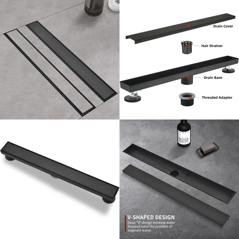

Stainless Steel 36 Inch Rectangle Shower Drain with Tile Insert Panels and Hair Catcher for Linear Design