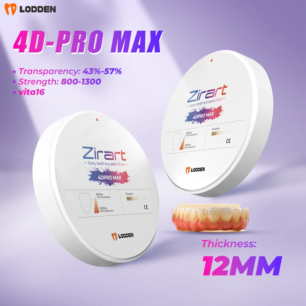 

LODDEN 1300MPa 8 Layers 4D PRO MAX Zirconia Dental Lab Aesthetics Blocks for CAD CAM 98x12mm Ceramic Materiales odontológicos