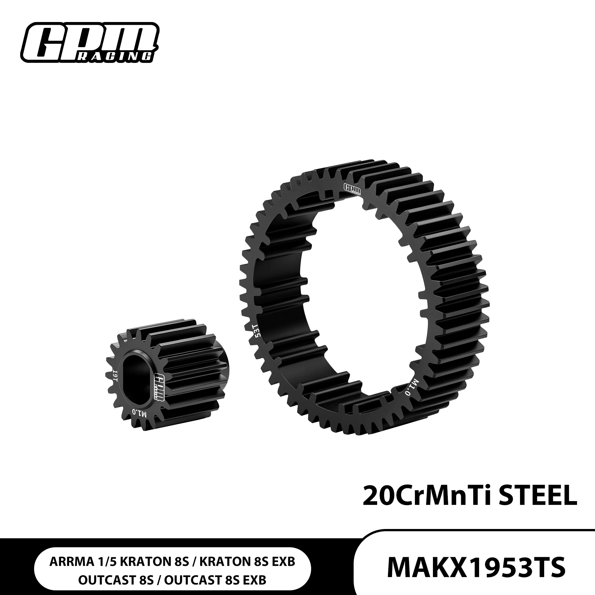 GPM 20CrMnTi Steel Center Diff Gear Set 53T/19T (M1.0) For ARRMA 1/5 Kraton / Outcast 8S EXB -ARA5210