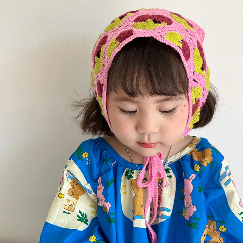 Pañuelos de ganchillo hechos a mano para niñas, diadema de punto de girasol con bufanda Triangular, diademas lindas para niños