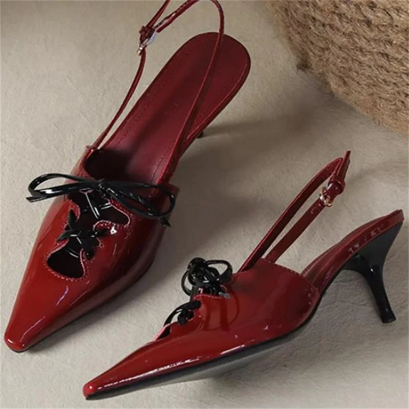 

Crossover Strap Shoes for Women Pointed Toes High Heels Lace-up Female Pumps Buckle Zapatos Mujer Patent Leather Chassure Femme