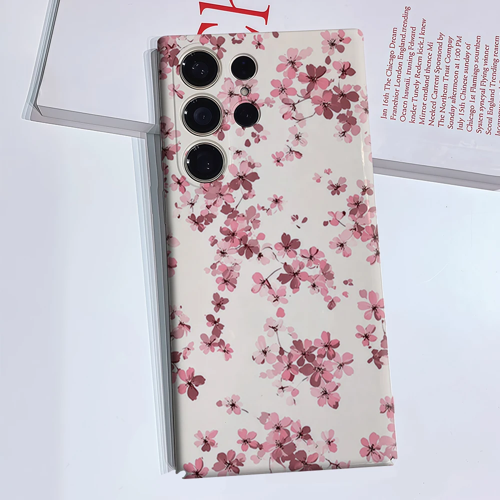 Soft Pink Cherry Blossoms Phone Case for Samsung Galaxy S26 S25 Ultra S24 S23 Ultra Plus Glossy Double-layer Back Cover