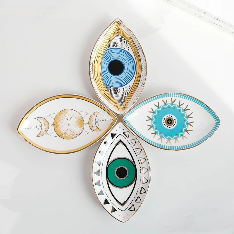

Ceramic Tray Organizer Evil Eye Home Decor Storage Decorative Trays For Jewelry Rings Earrings Keys Snack Dessert Plate Display