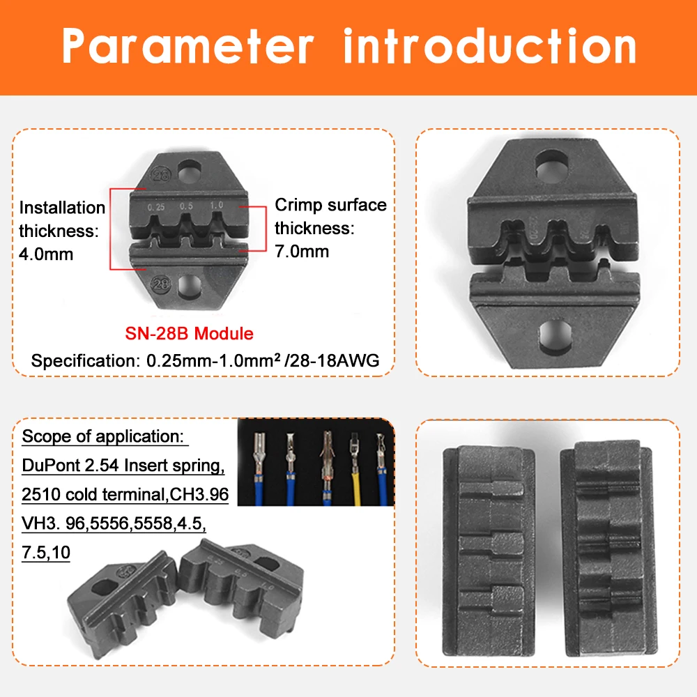 SN Crimp Pliers Jaws Plug Tube DuPont Insulated Non-Insulated Terminals 01BM/2549/28B/48B/06WF Jaw Crimping Tool Dies