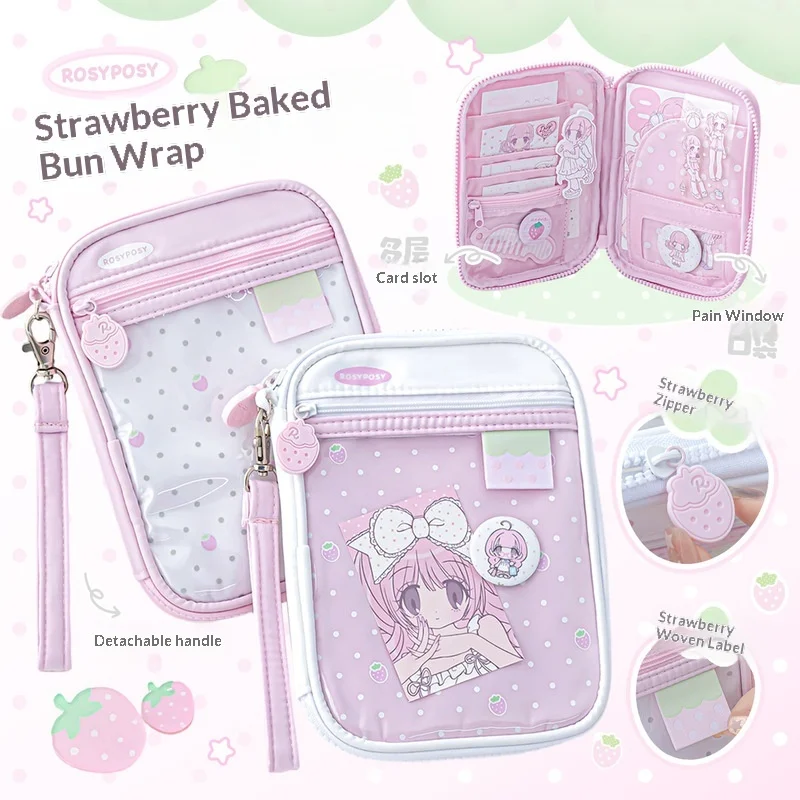 Rosyposy Strawberry Pencil Case Large Capacity Stationery Organizer Bag Portable Pen Pouch For Office School Supplies