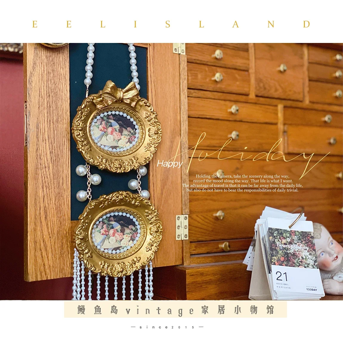 

Original niche vintage European home soft decoration retro gilt double medieval oval frame decorative hanging painting