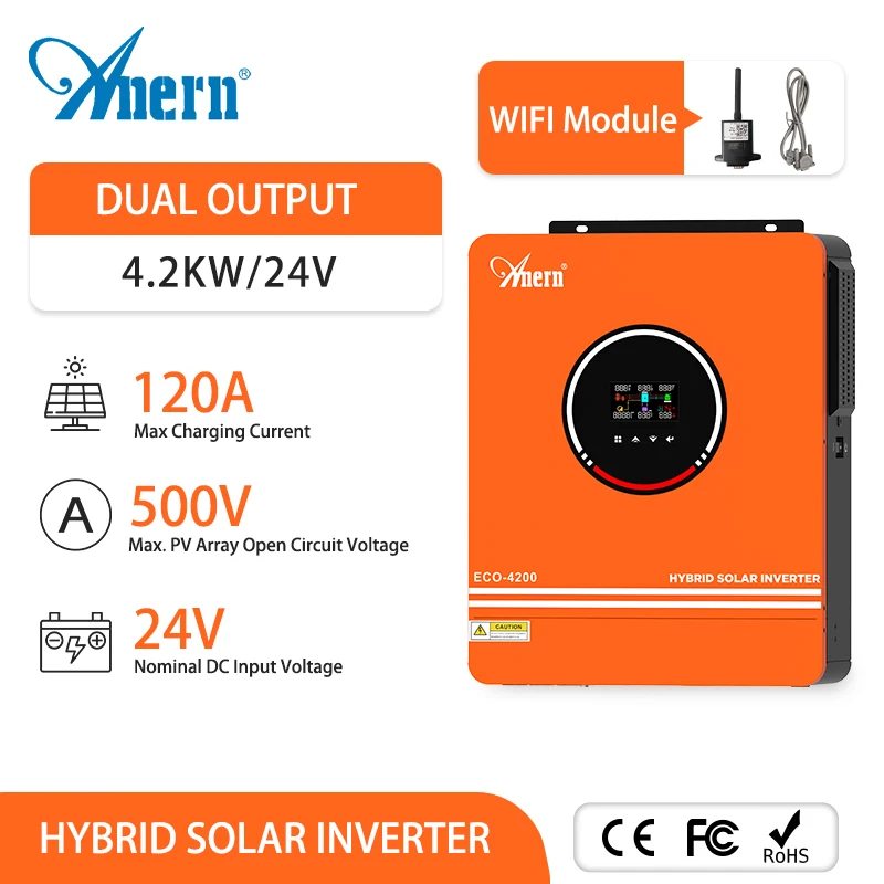 

Anern 1.6KW 3KW 4.2KW 6.2KW 8.2KW 10.2KW Solar Inverter MPPT 80A 120A 160A Dual Output Off Grid Inverter 12V 24V 48V