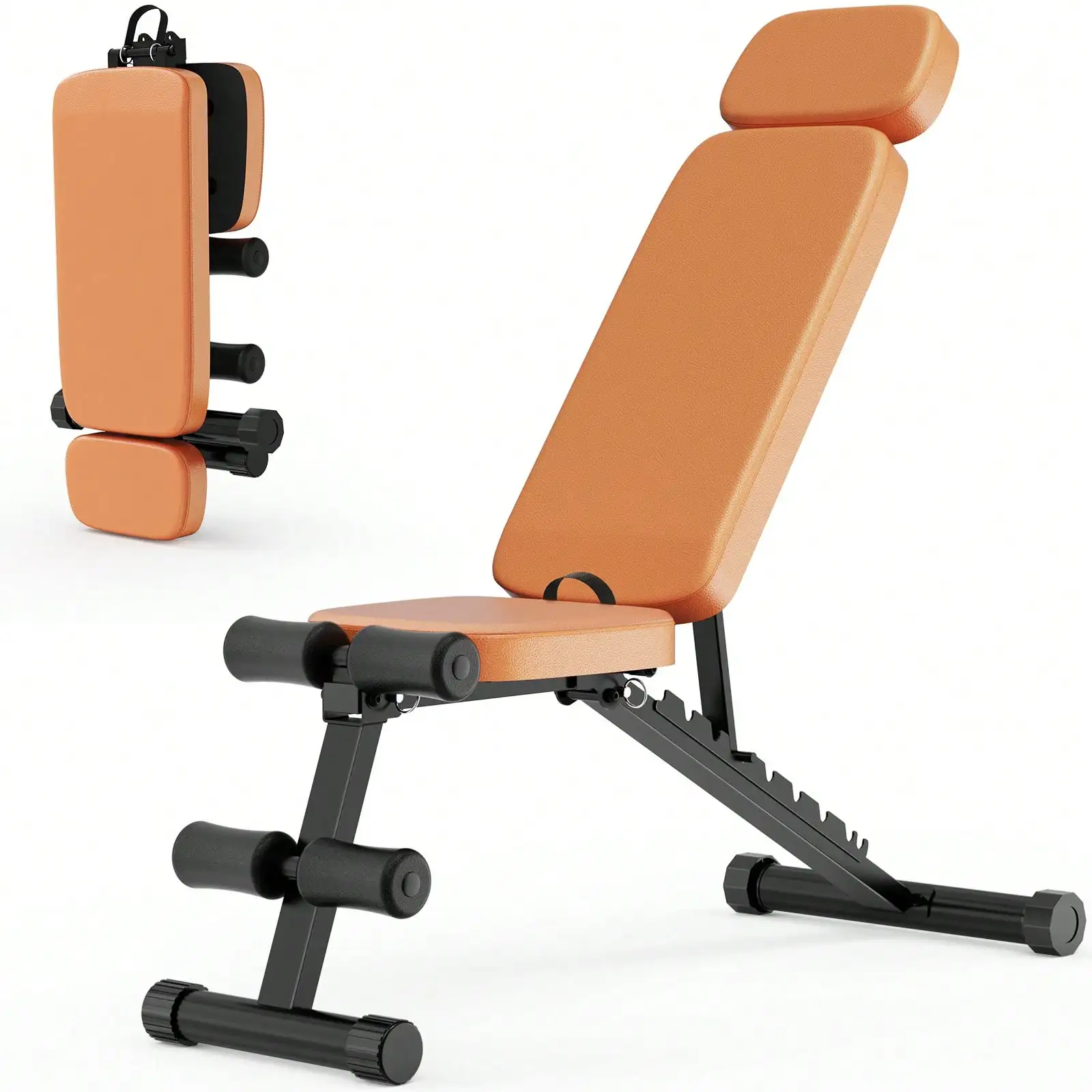 GIKPAL 9 Positions Adjustable Weight Bench, Foldable Workout Bench Weight Bench For Home Gym Full Body Strength Training, Support Up To 800lbs, Brown