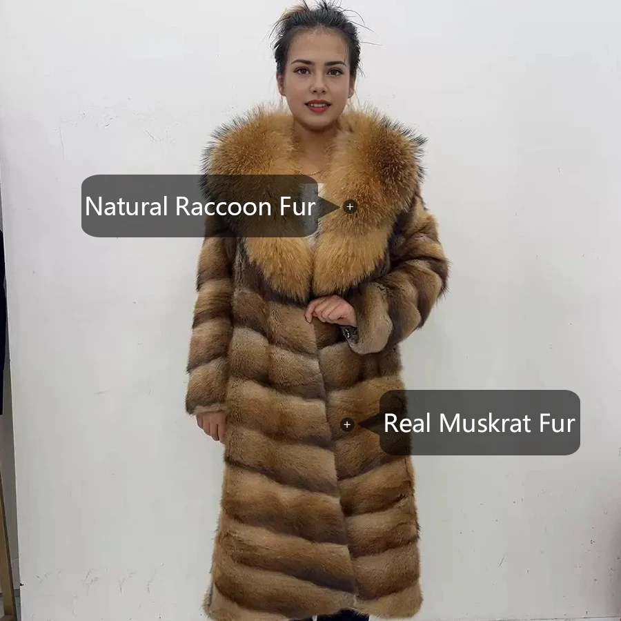 Natural Muskrat Fur Winter Women Fur Coat Women Luxury Real Fur Warm Winter Jackets