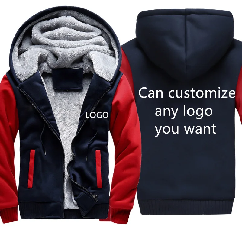 Man's Hoodies Can Customize Any Logo Print Jacket Men  Winter Thicken Warm Fleece cotton Zipper Raglan Coat Male Tracksuits