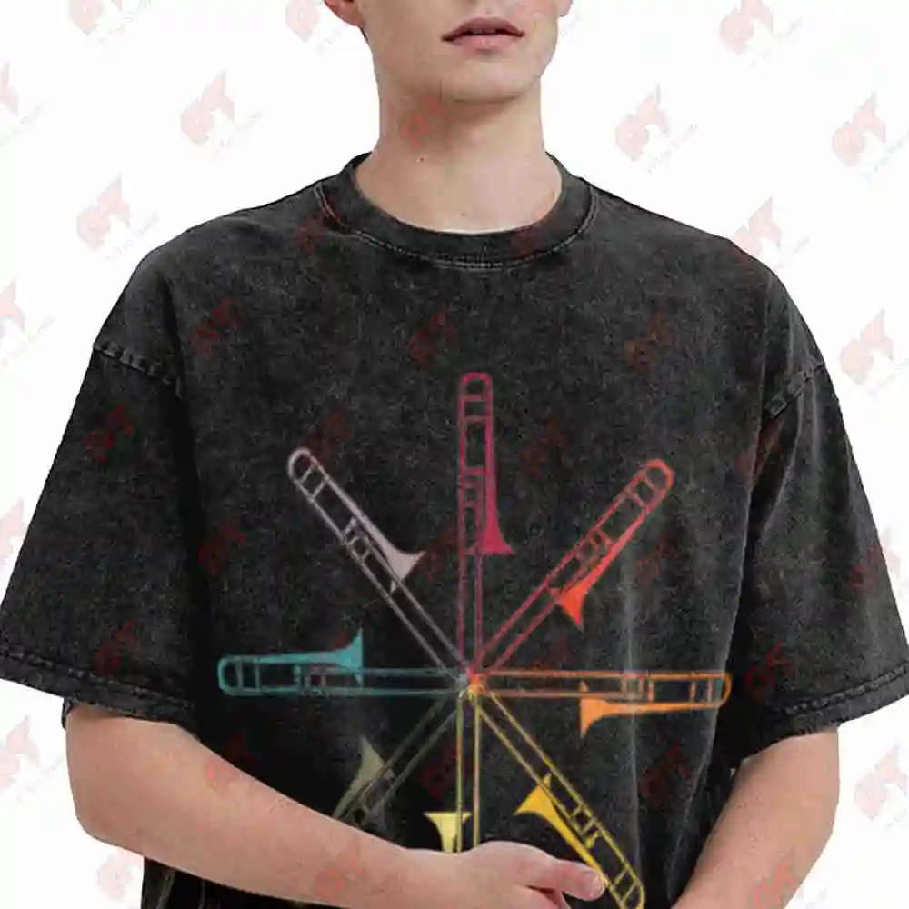 Trombones Musician Musical Instrument Trombone Lovers Brass Valve Superbone Trombonist Vintage Washed Tee Pure Cotton T-Shirt