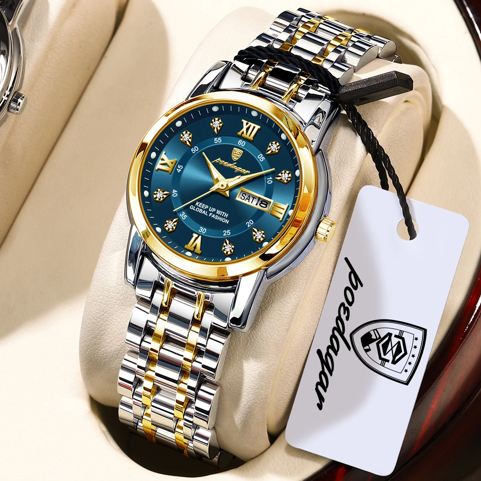POEDAGAR Casual Women Wristwatch Waterproof Luminous Date Week Women's Quartz Watches Stainless Steel Elegant Dress Ladies Watch