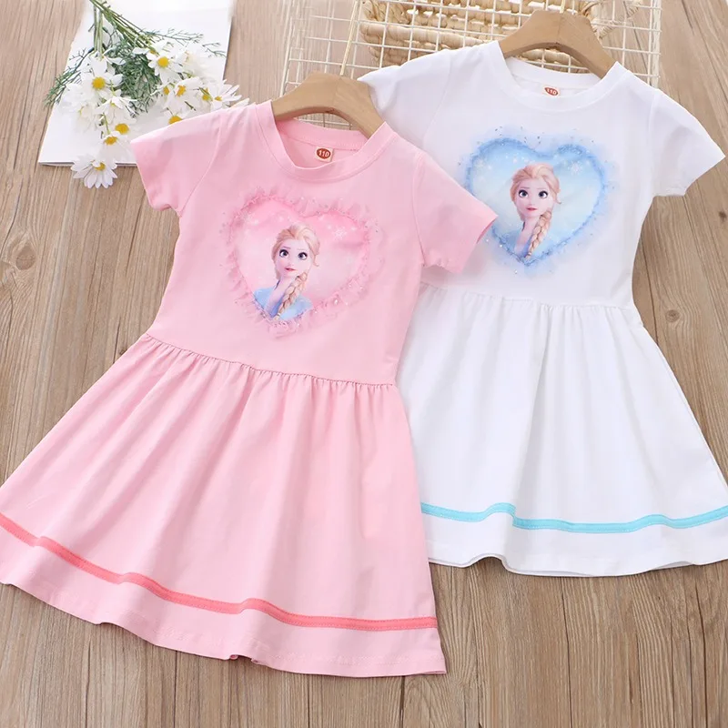 

New Cotton Girls Clothes Summer Princess Dresses Short Sleeve for Children Kids Dress Frozen Elsa Party Dresses Clothing 3-10Y