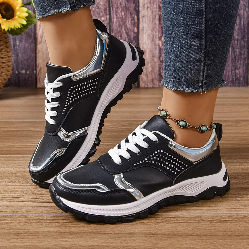 

Women Sneakers Fashion Platform Sport Shoes Women 2025 Crystal Decor Thick Bottom Sneakers Woman Plus Size Non Slip Casual Shoes