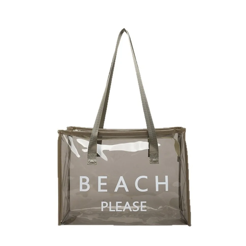 

Simple PVC Transparent Tote Bag Waterproof Reusable Jelly Handbag Zipper Cosmetic Bag Letter Shoulder Bag Ladies