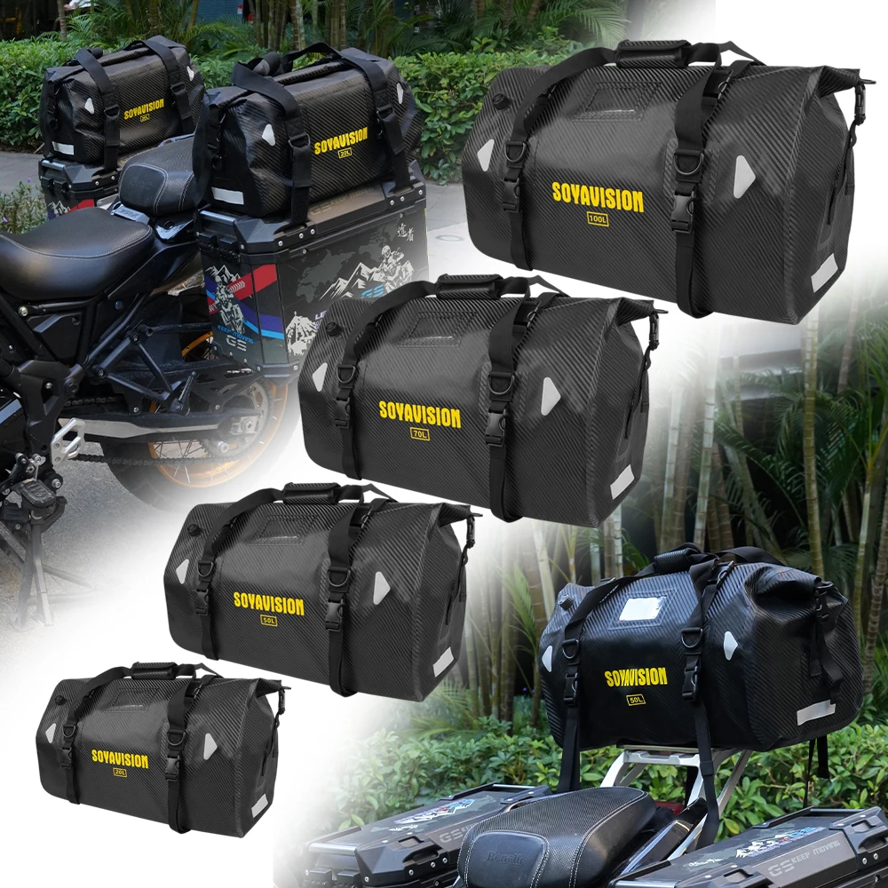 

20л/50л/70л/100л мотоциклетная сумка на заднее сиденье, водонепроницаемая сумка для путешествий на открытом воздухе, сухая сумка для багажа для верховой езды, рулонная сумка, мото хвостовая сумка