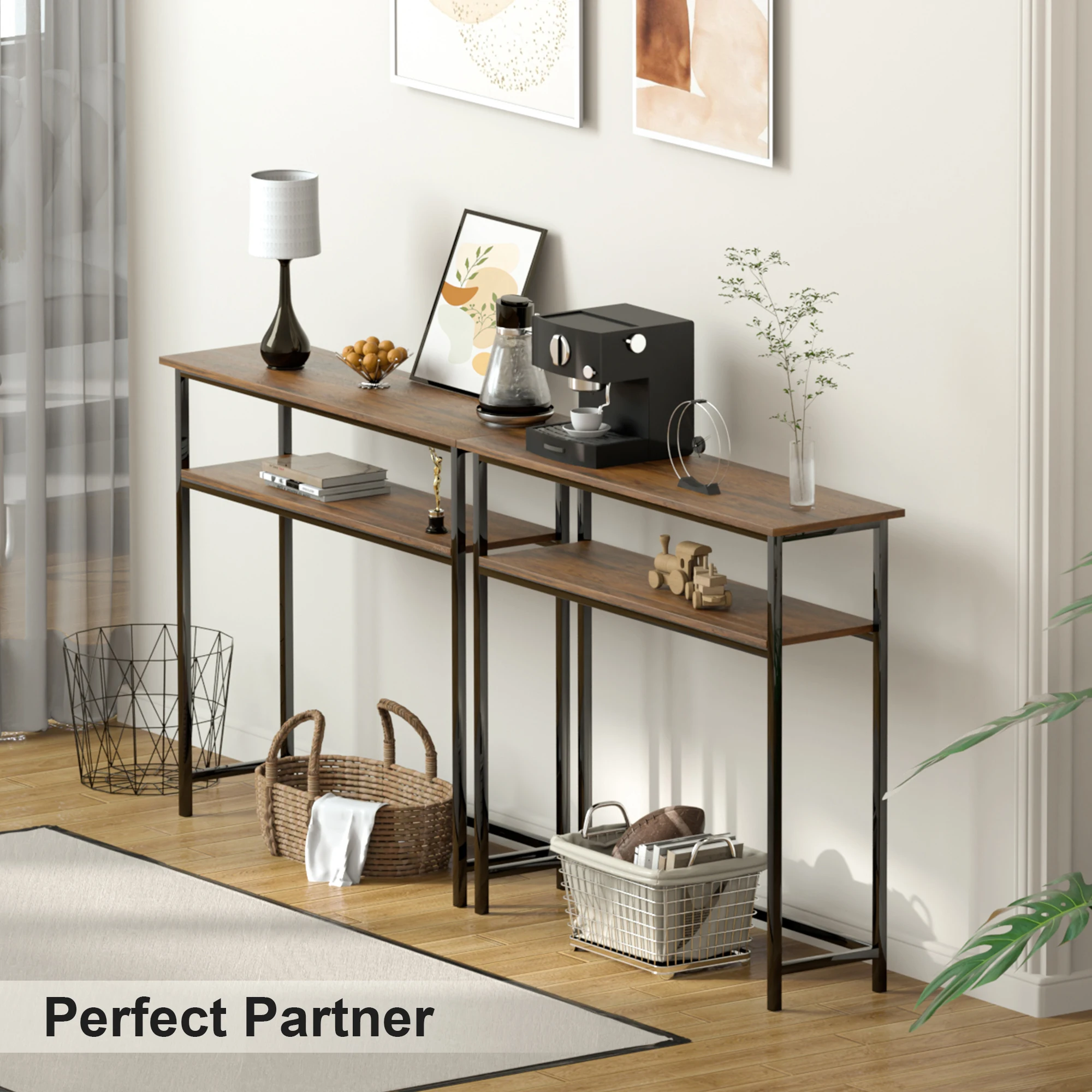 Console Table 2 Tier Simple Sofa Table Home Coffee Corner Display Entryway Table for Couch Hallway Entrance Living Room