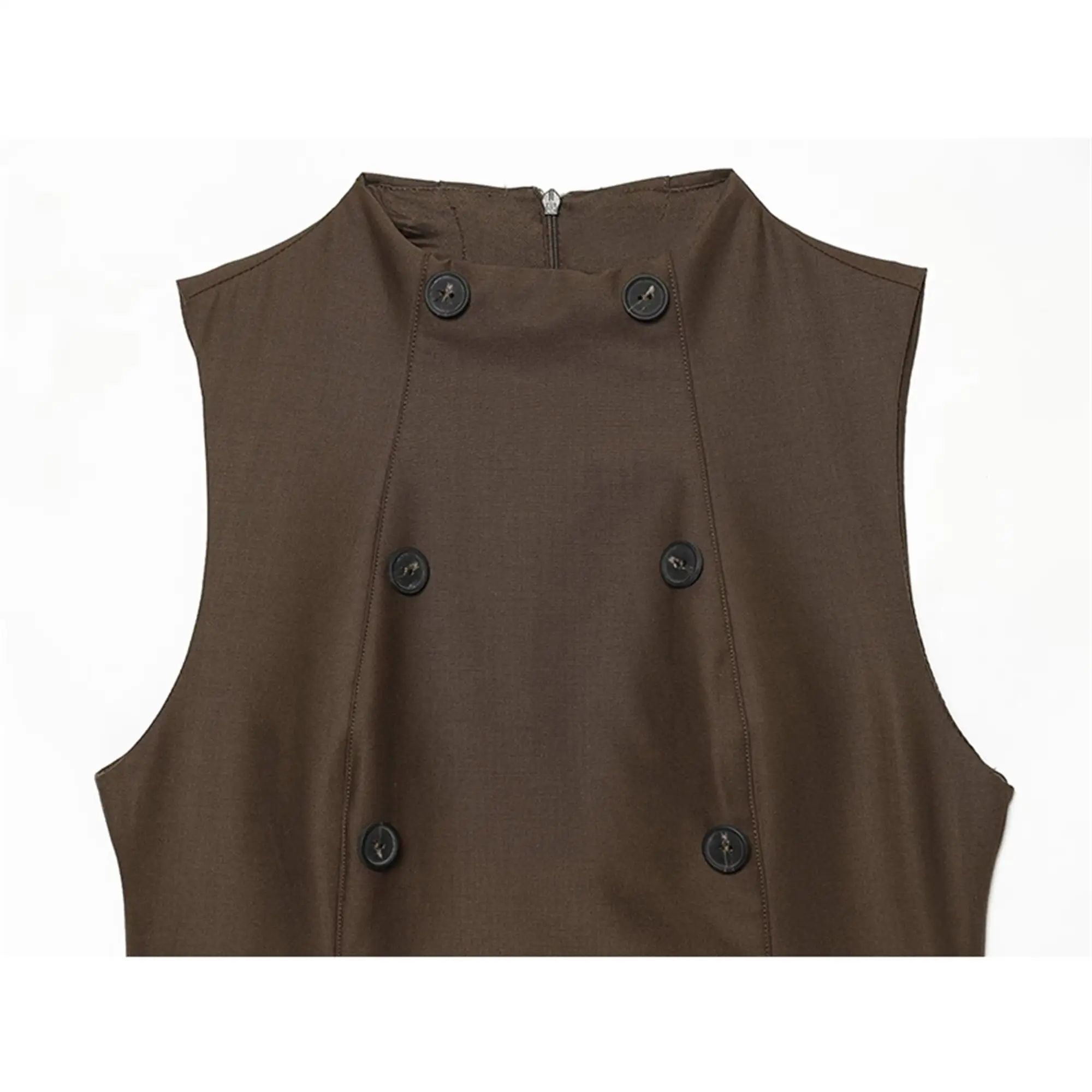 TFMLN Neues Damen-Weste-Kleid mit Stehkragen, ärmellos, mit dekorativen Knöpfen, trendiges, figurbetontes, alltagstaugliches, modisches Minikleid – Detail 4