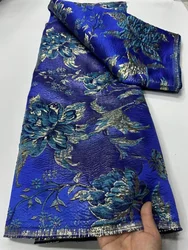 Blue African Jacquard Brocade Fabric Nigerian Floral Damask Gilding Lace Material Brocard Tissu 5 Yard Tissu Africain CB37