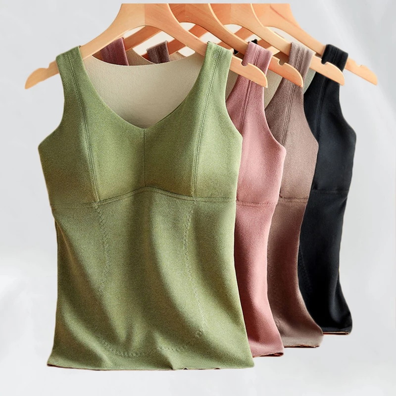 Autumn Winter New Warm Tank Top Women Slim Sexy Undershirt Padded Vest Tops Velvet Patch Thermal Clothing Sleeveless Underwear