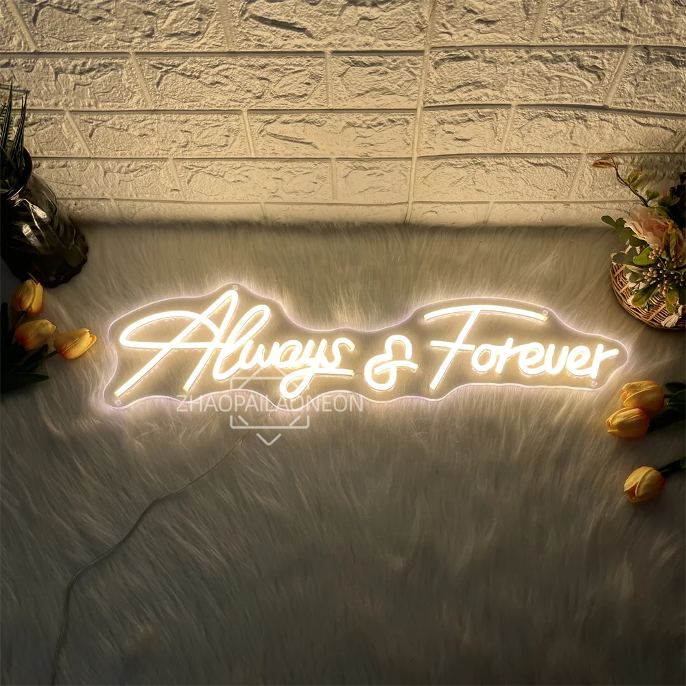 Always Forever Neon Sign Led Wall Room Decor Marriage Wedding Romantic Letter Neon Light Signs Bedroom Decoration Dimmable Lamp