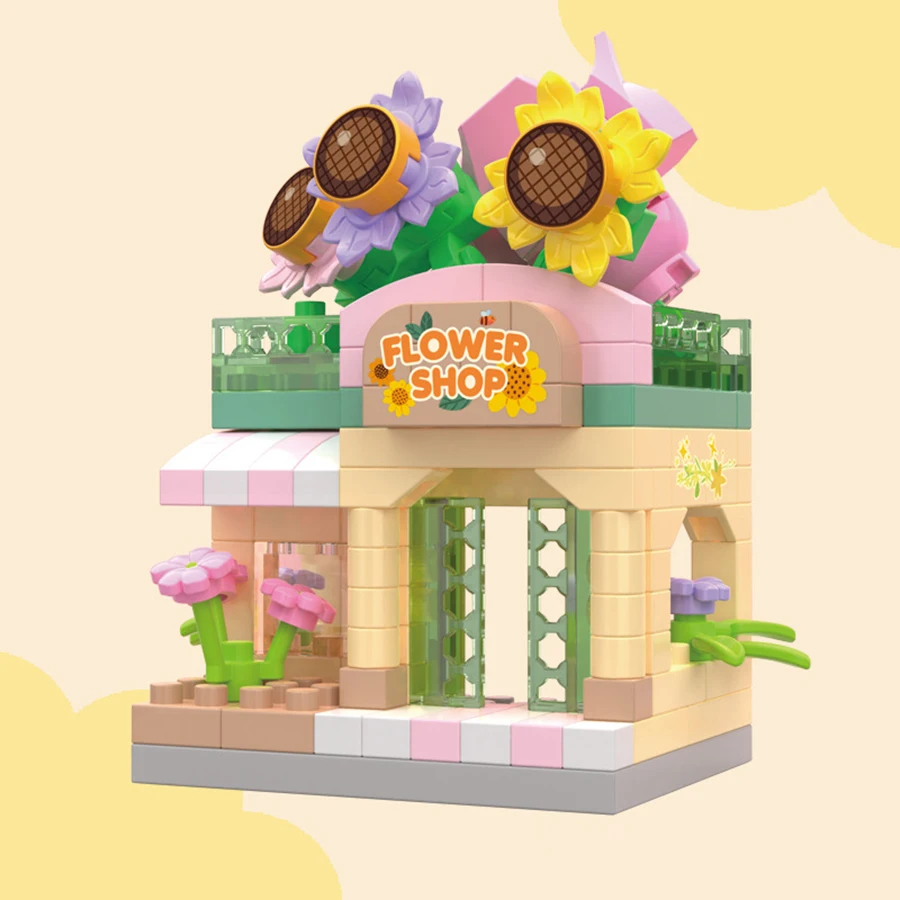 Blocos de construção cidade vista cena cafeteria loja varejo arquiteturas modelo montagem brinquedo presente natal para crianças adulto