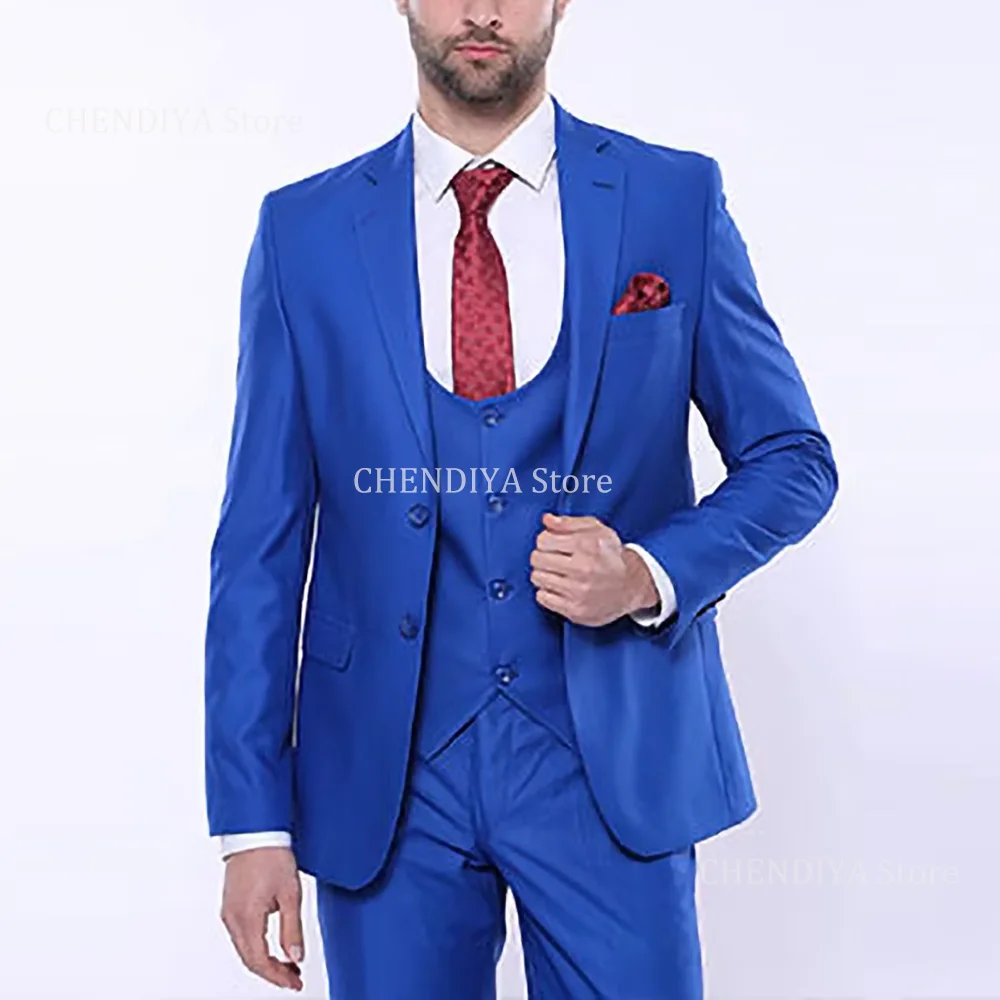 

Fashion Solid Men Suit Chic Notch Lapel Single Breasted Male Slim Fit Outfit Formal Smart Casual Groom Wedding Tuxedo 3 Piece