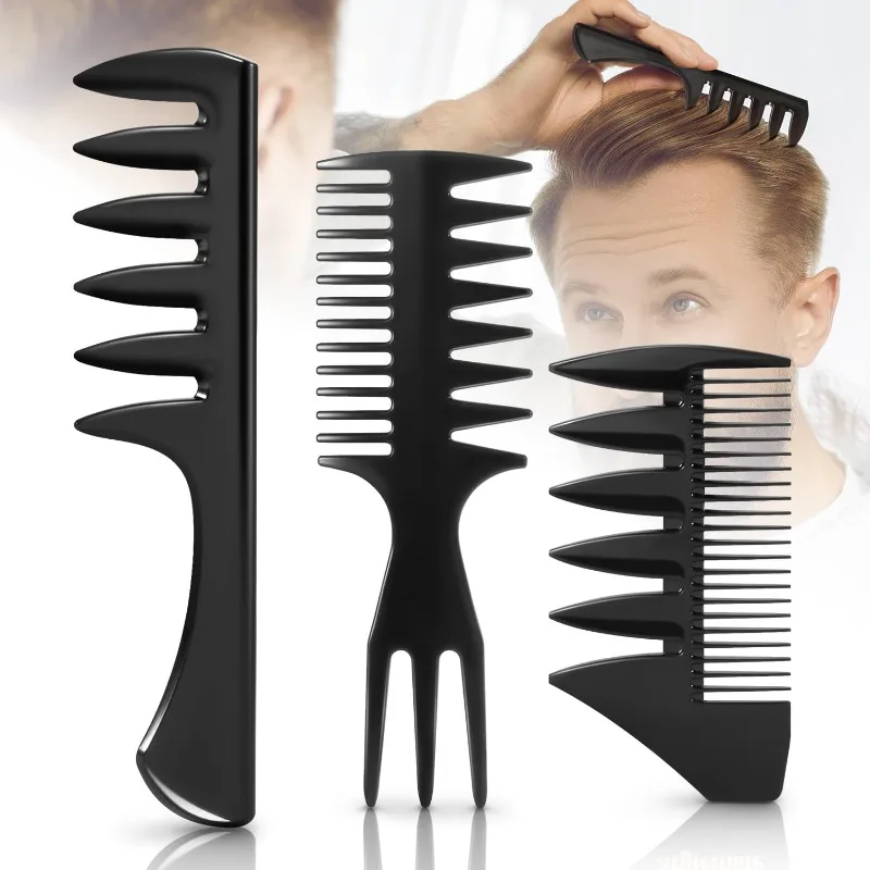 

3PCS Men's Hairstyle Comb Set - Oil Comb - Anti static For Men - Black Barber Wide Tooth Texture Comb