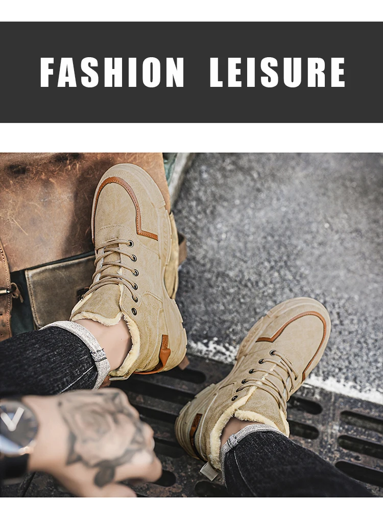 Herren-Schneestiefel, mit Fleece gefüttert für Wärme, verschleißfest und rutschfest, leicht und atmungsaktiv, weich und bequem, trendig und lässig, geeignet für Outdoor-Aktivitäten, Arbeit und Pendeln im Herbst und Winter. – Detail 9