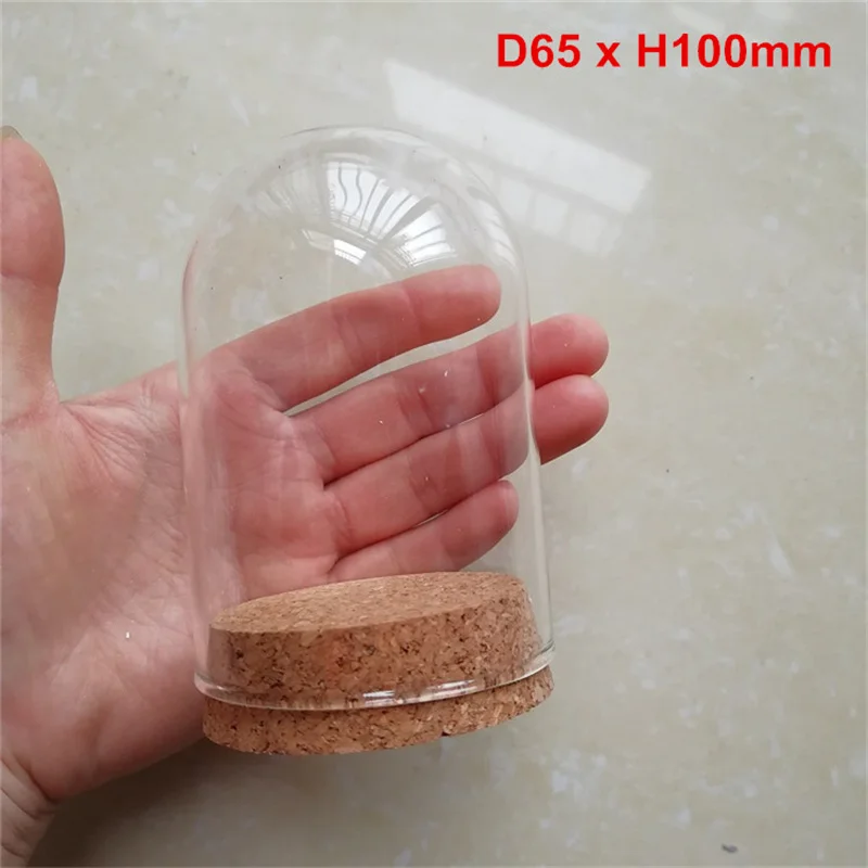 

60pcs Empty Clear Glass Cloche Bell Jar Display Case With Round Cork Base For Wedding DIY Decor D65 x H100mm Wholesale