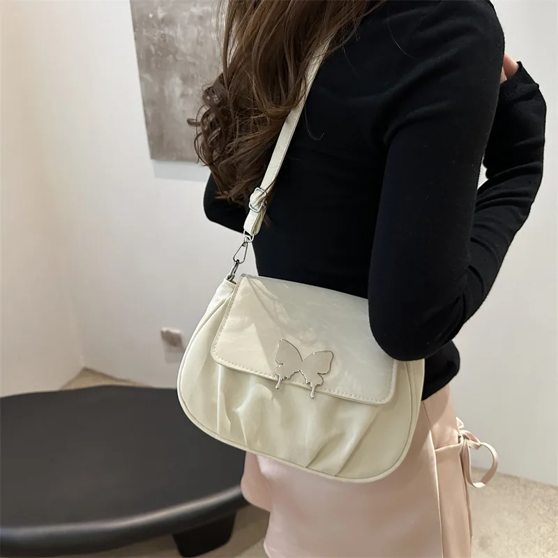 2024 Solid Color New Simple And Fashionable Pleated Skirt Casual Western Style Large Capacity Shoulder Bag, Women's Shoulder Bag