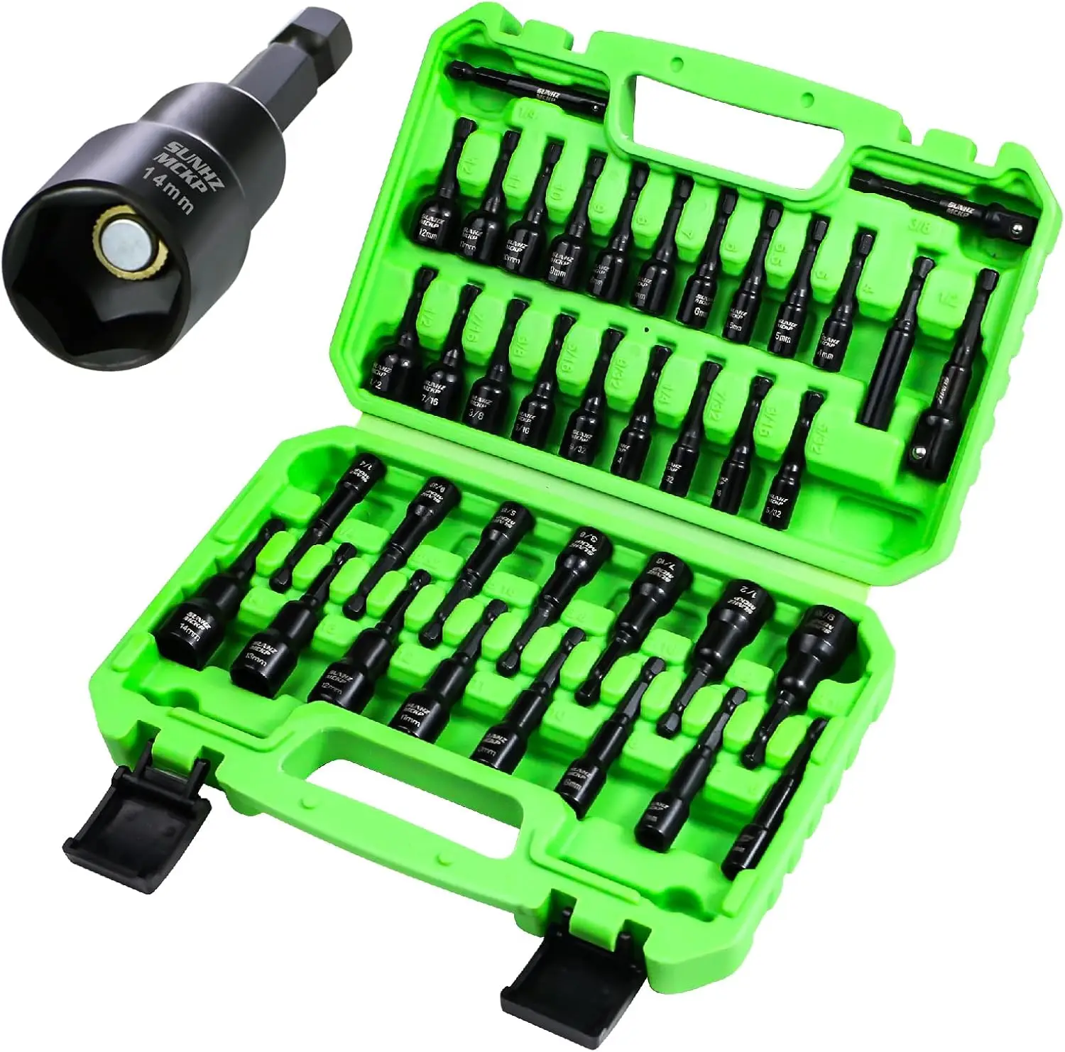 

39-Piece Magnetic Nut Driver Set for Impact Drills, Metric & SAE Hex Bits with Quick-Release Holder and Toolbox