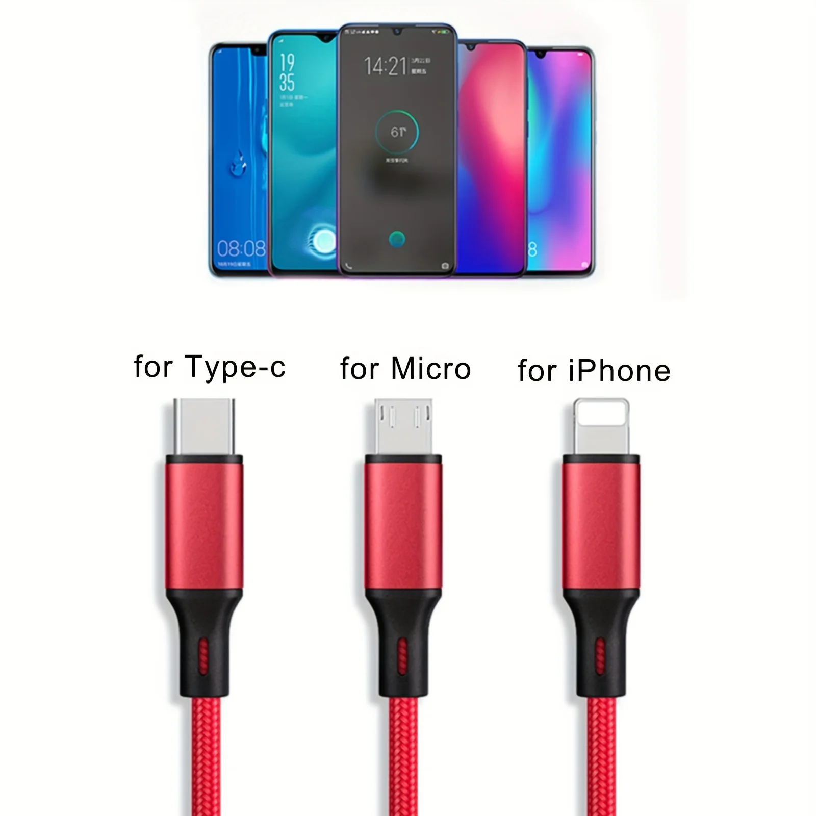 3 In 1 Fast Charger Cable, Multi Charging Cord USB Cable Adapter with For Apple Charging/Type C/Micro USB/Tablets...ect.