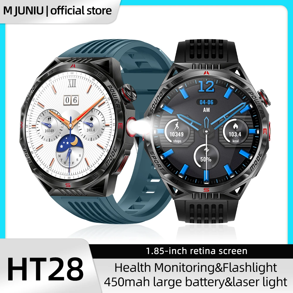 Linterna LED para exteriores, brújula, reloj inteligente para hombres, inalámbrico, Bluetooth, teléfono, Monitor de ritmo cardíaco de 1,85 pulgadas, rastreador de sueño, relojes deportivos