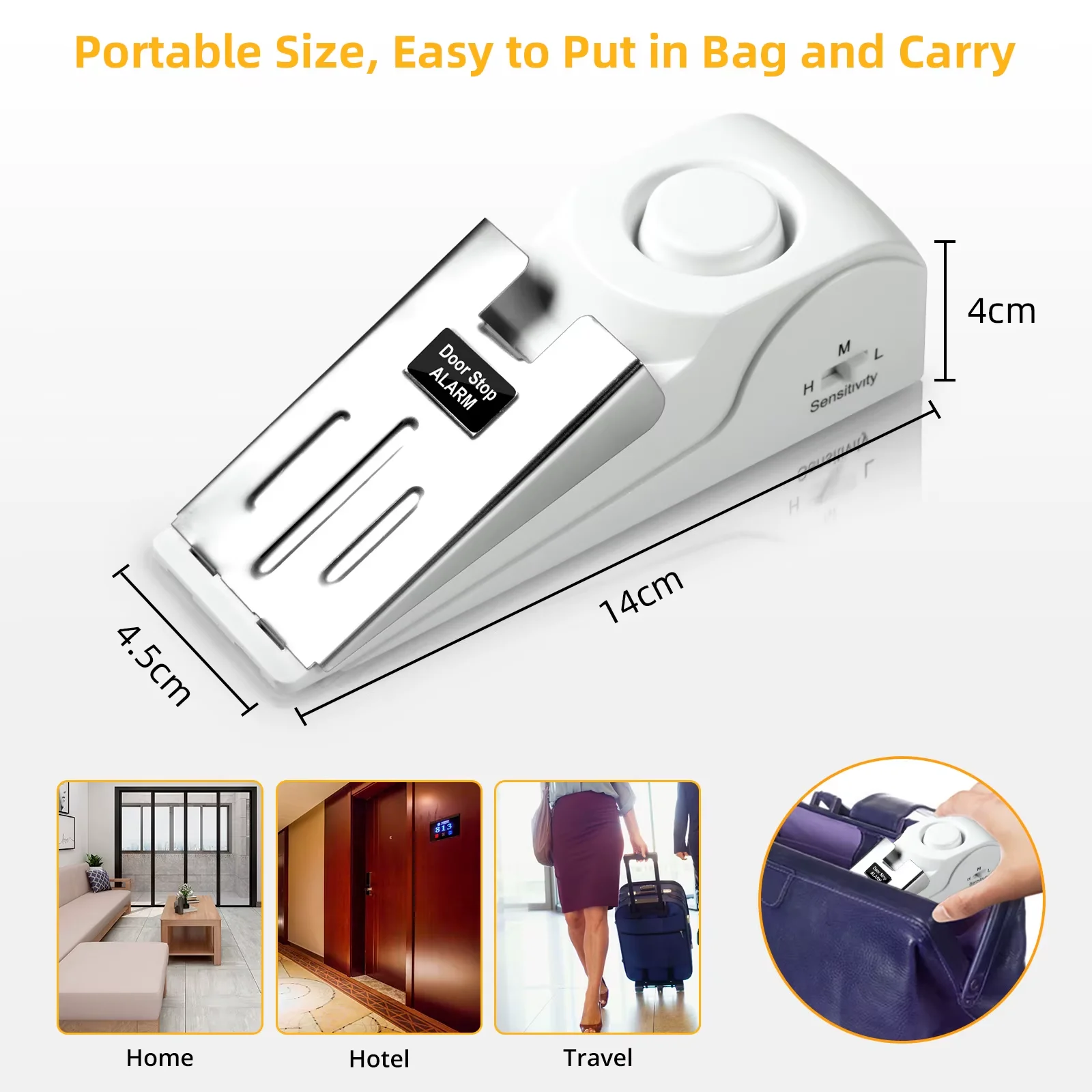 5Pcs Portable 120dB Door Stop Alarm Security Wedge Door Stopper 3 Sensitivity Levels Anti-Theft Door Alarm for Travel Hotel
